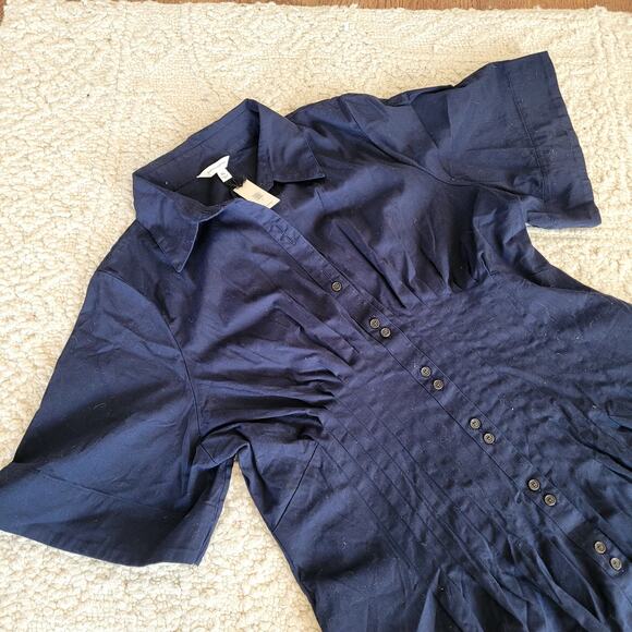 NWT Stretch-Cotton Poplin Pintuck Long-Midi Shirt Dress Banana Republic - Picture 5 of 7